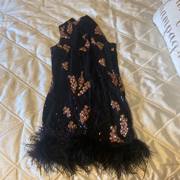 Fashion Nova Dresses & Skirts - Black sequin and feather mesh Fashion Nova Dress